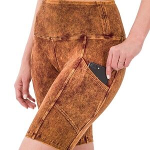 WOMEN MINERAL WASH WIDE WAISTBAND POCKET LEGGINGS Golden Mustard COLLOR